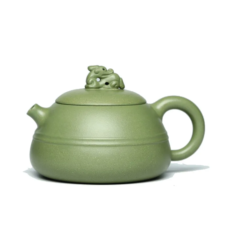 

Yixing purple clay teapot full hand-made green bean paste auspicious animal sculpture teapot ball hole master's masterpiece