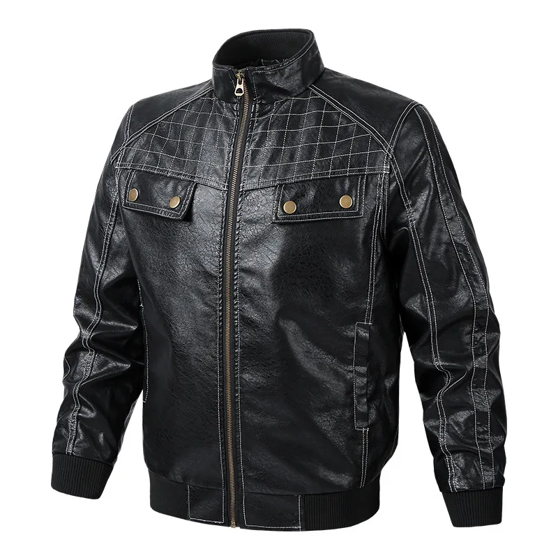 

Autumn new thin PU leather jacket men loose casual leather Outerwear multicolor stand collar Long Sleeve Coats Plus Size 5XL