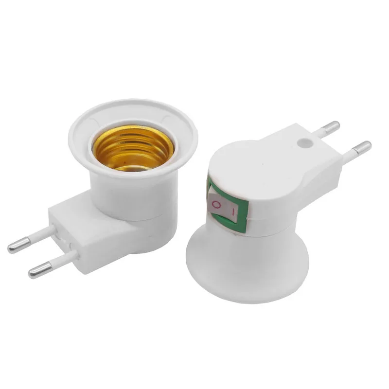 

1pc Practical White E27 LED Light Socket To EU Plug Holder Adapter Converter Connector ON/OFF For Bulb Lamp Hot Sell