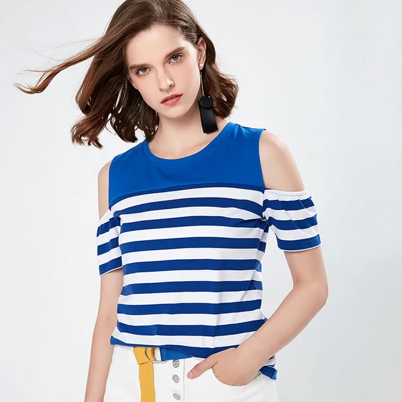 

2022 surmmer t shirt women Stripe Short Sleeve Shirts Strapless short sleeve Tops Sexy elegant tees office women clothes shirts