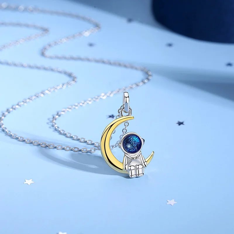 

Sterling Silver Astronaut Necklace Milky Way Space Pendant Charming Jewelry Gifts for Women and Men MDJ998