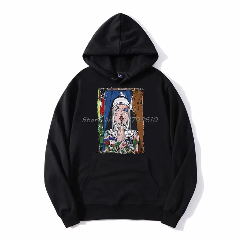

Hot Sexy Girl Tattoo Nun Nonne Religieuse Bad Bitch Pop Art Warhol Lichtenstein Culture Pinup Pin Up hoodie Men Hooded Fleece