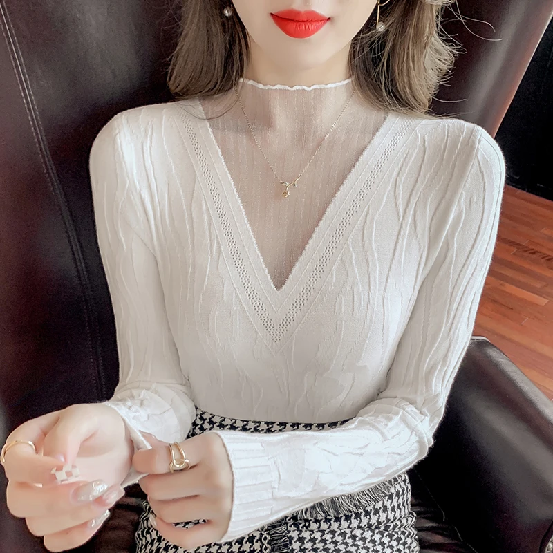 

Женский трикотажный свитер с длинным рукавом, V-образным вырезом