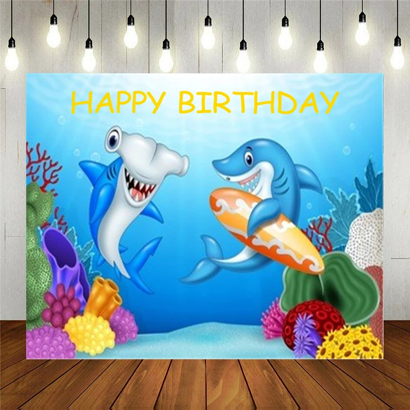 

Реквизит для фотостудии Виниловый фон для фотосъемки для детей день рождения Мультяшные акулы с тропическим подводным миром фон