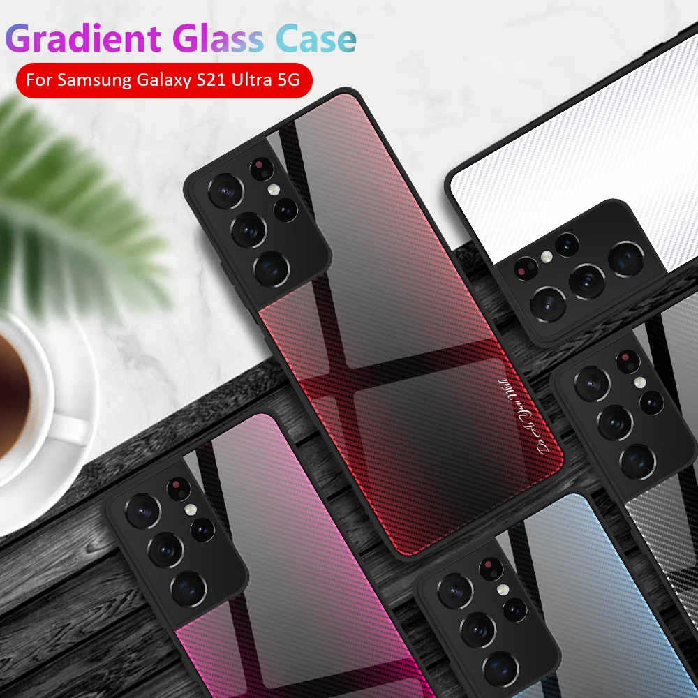 Градиент pattern крышку из закаленного стекла для Samsung S21 S20 плюс FE A51 A71 A52 A72 чехол Plus