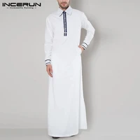 incerun muslim kaftan men islamic arabic robes long sleeve patchwork turn down collar elegant fashion men jubba thobe abaya 2021