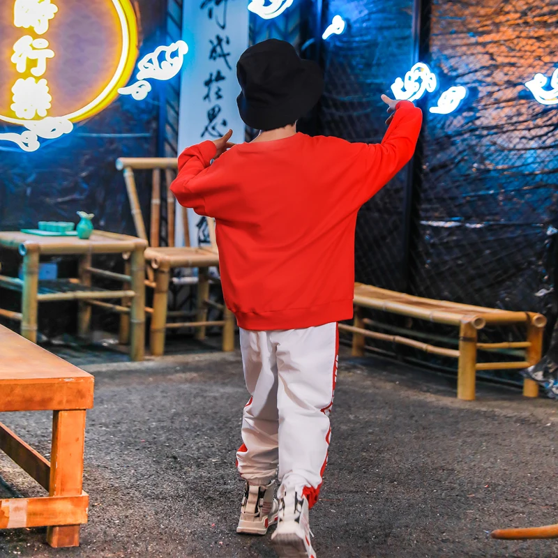 

2020 Children'S Hip Hop Costume Girls Trendy Loose Red Tops Jazz Dance Suit Boys Street Dancing Clothes Kids Performance Wear