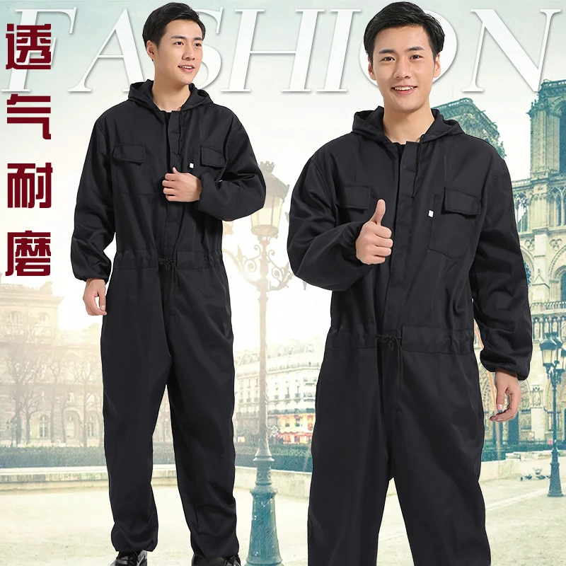 

Customize Men's Coveralls Solid Overalls Long Sleeve Hooded Workshop Uniforms Work Wear Dust-proof Big Size Antifouling Clothing