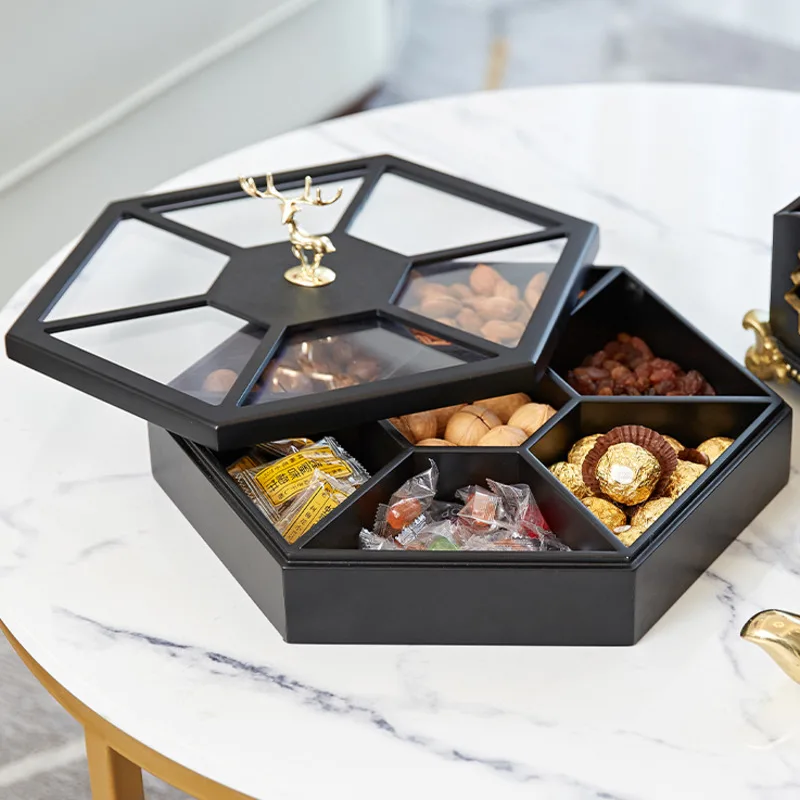 

Light luxury multifunctional dividing fruit tray with cover American creative and practical living room tea table household