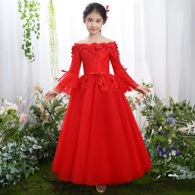 Sales Promotion Children Girls Luxury Spring Shoulderless Birthday Wedding Party New Year Festival Princess Fluffy Lace Dress | Детская