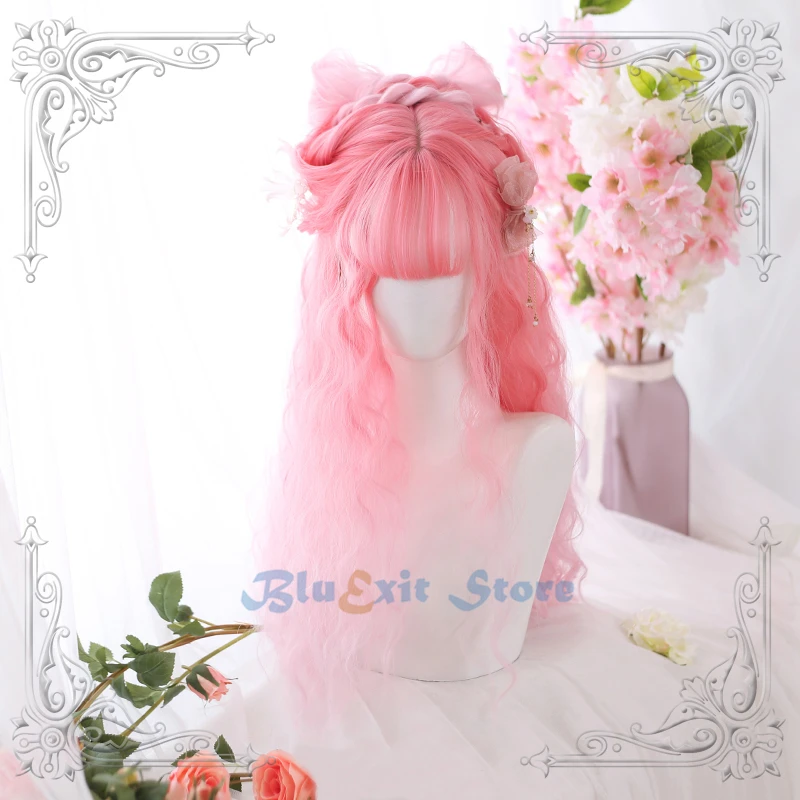 

Gradient Pink Lolita Wig Harajuku Fairy Peach Cosplay Bangs Curly Wave Small Curls Long Candy Sweet Fringe Adult Girls Hair