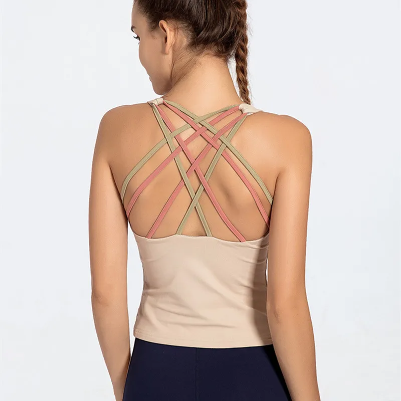 Женский спортивный жилет с разноцветными лямками Облегающая майка для фитнеса