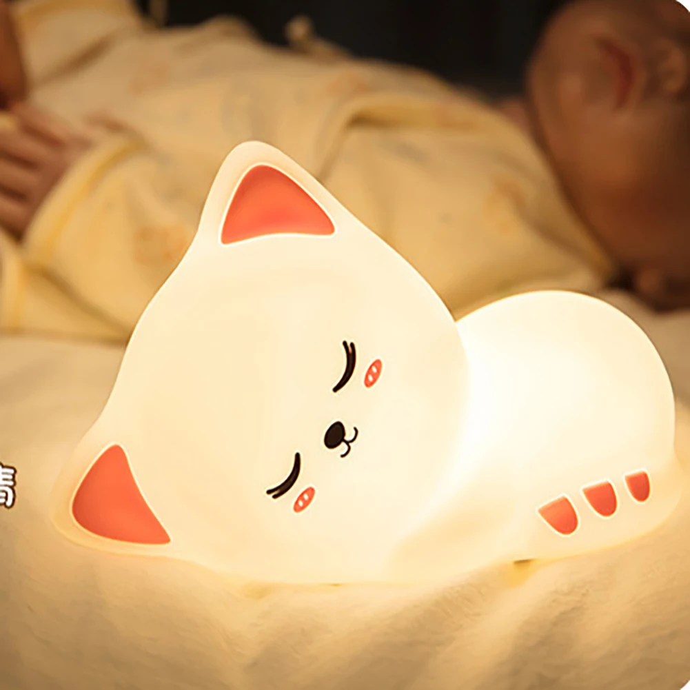 

Soft Silicone LED Night Light For Children Baby USB Rechargeable Cartoon Cat Night Lamp For Kid Room Children's Night Light