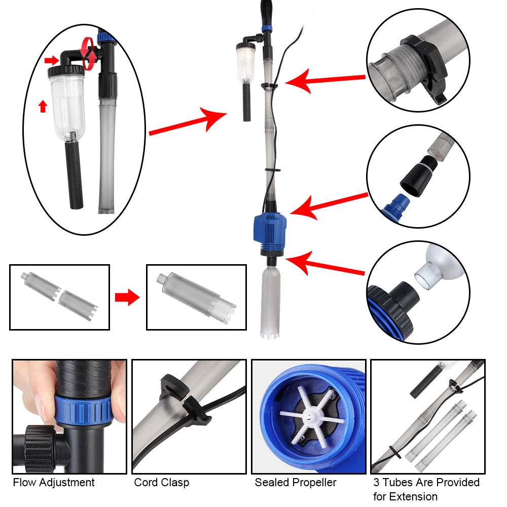 Aquarium Siphon Operated Cleaner Fish Tank Sand Washer Electric Filter Vacuum Gravel Water Changer US Plug |