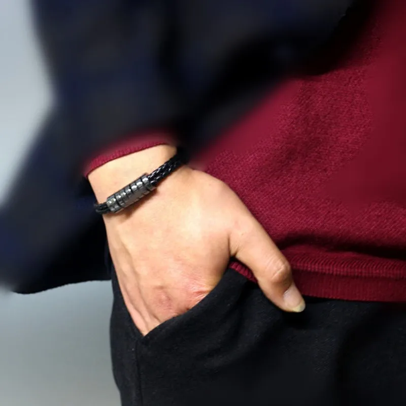 Мужской браслет из искусственной кожи с гематитовым камнем очаровательный