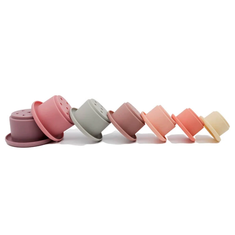 

Baby Silicone Stacking Cups Cute Intelligence Gift Folding Tower Toys Infant Bath Play Water Set Montessori Educational Toys