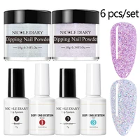 6pcs set nicole diary dipping nail powder set sparkling gradient nail glitter natural dry dip nail chrome decoration kits
