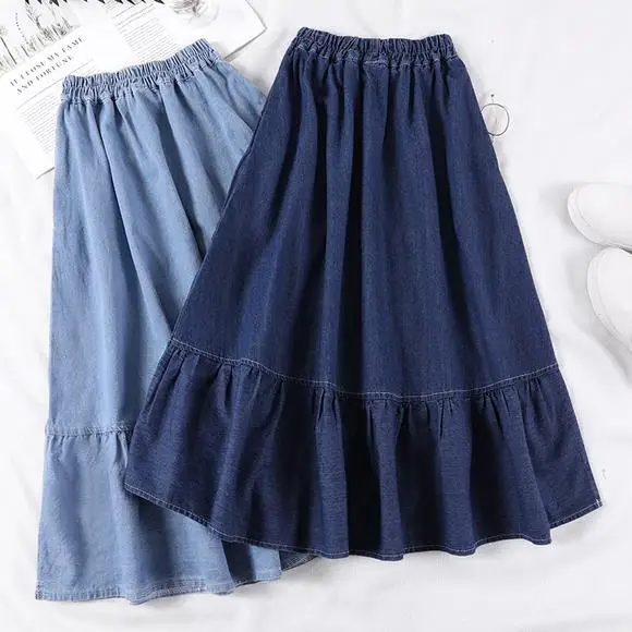 Летняя женская длинная джинсовая юбка-трапеция с карманами женские джинсы Midi
