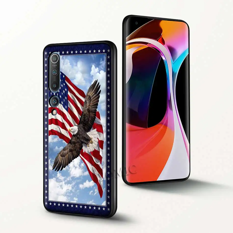 

America USA Flag Case For Xiaomi Mi 10 Ultra 9T Poco X3 NFC F1 F2 CC9 CC9E 8 Lite 9 SE Note 10 Pro Black Soft Phone Cover