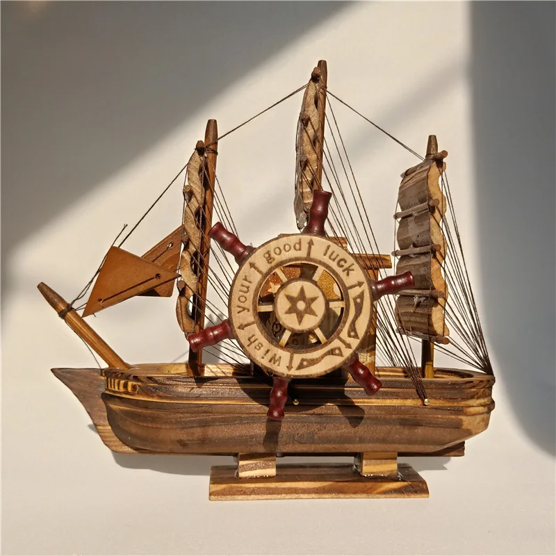 Деревянная парусная лодка ремесло руля деревянная модель украшения дома