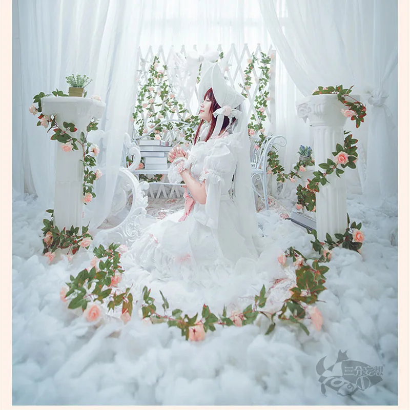 

VOCALOID Yuezheng Ling Rose Flower Marriage Cute Sweet Dress Cosplay Costume Luo Tianyi Wedding Dress Wig Hair Women Girl
