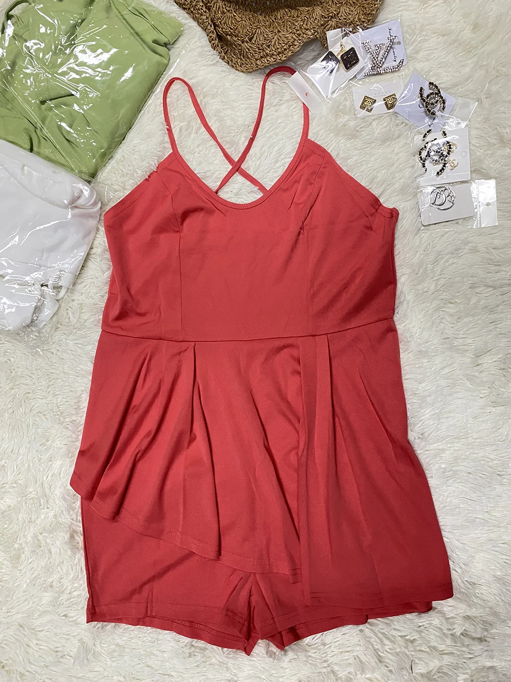 Размера плюс комбинезон женский однотонный без рукавов с V-образным вырезом боди