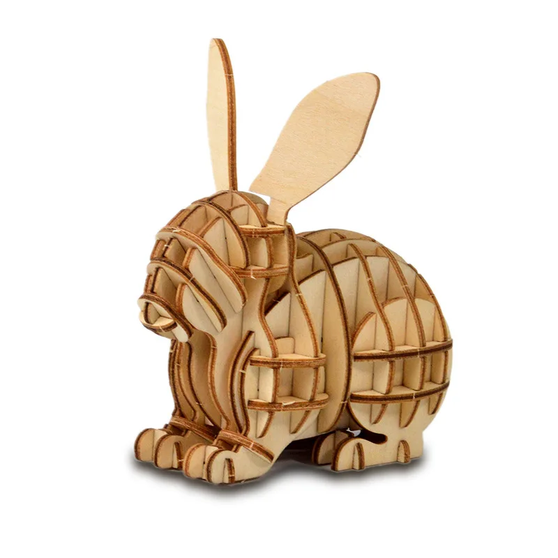 Лазерная резка сделай сам кошка кролик игрушки 3D деревянная головоломка сборная