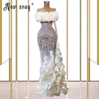 Элегантные белые вечерние платья с бисером 2021 Aso Ebi Русалка на одно плечо стандартное платье без бретелек для выпускного вечера свадебное платье