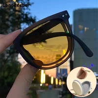 brand foldable polarized sunglasses men vintage pilot portable fold sun glasses female driving night vision anti glare sunglass