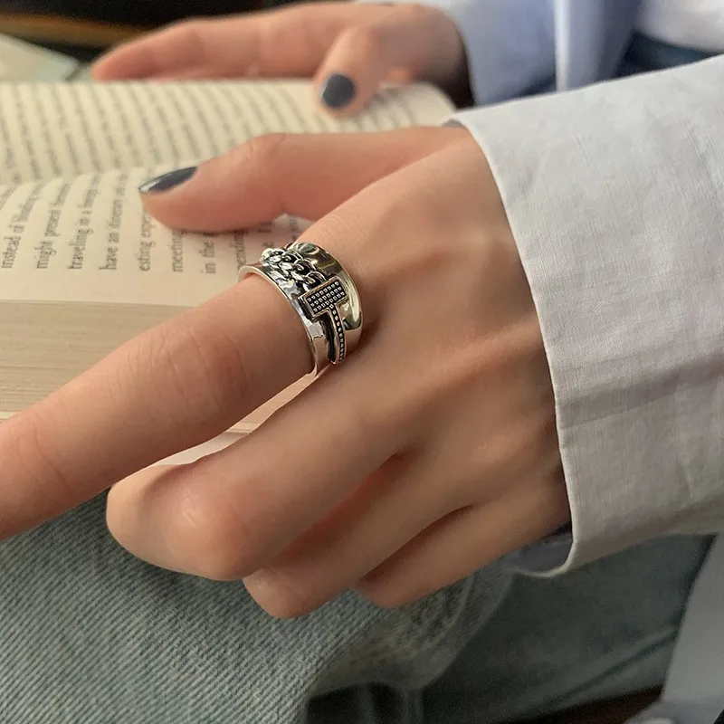 MEETSOFT Открытое кольцо из стерлингового серебра 925 пробы в стиле ретро с надписью T X