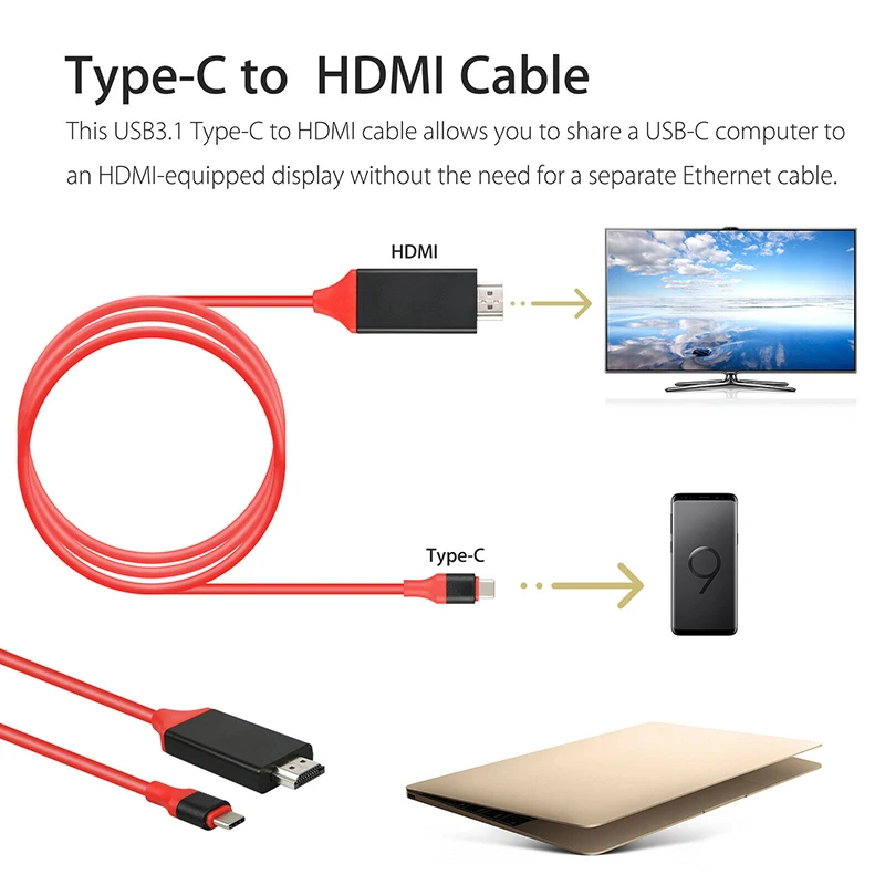 Type-C To HDMI Adapter Cable for Hauwei Mate10 Pro S8 Micro Usb Hdmi Cable  for Samsung 1080P HDMI HDTV Cable for IPhone