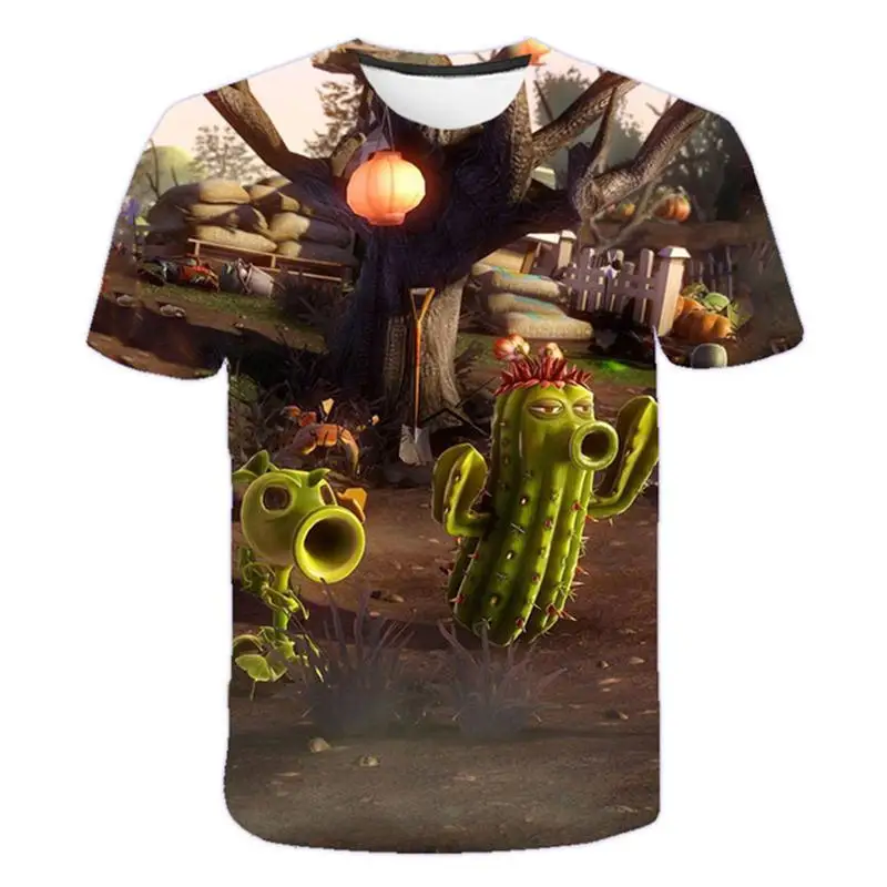

Boys and girls casual short-sleeve plant zombie 3D printing Tee shirt fashion cartoon game 4-14T children kawaii tops
