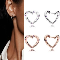 hot 925 sterling silver earrings shiny crystal love original womens pan earrings womens wedding gifts fashion jewelry