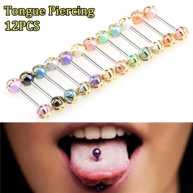 12 шт красочные Шпильки Мяч Язык соска бар кольцо Штанга ювелирные изделия
