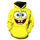 Толстовка с капюшоном для мальчиков, смешная кофта с 3D принтом семьи губки, пуловер с аниме-рисунком, унисекс, пальто с капюшоном для пар, желтого цвета