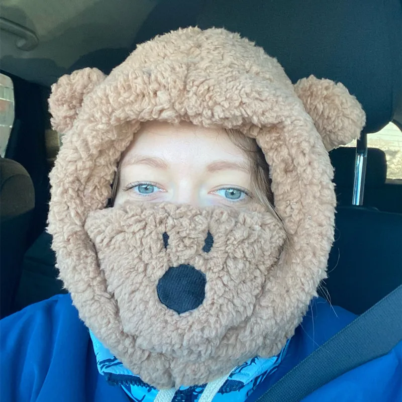 Зимние женские шапочки шапки теплая шапка с милыми медвежьими ушками Балаклава