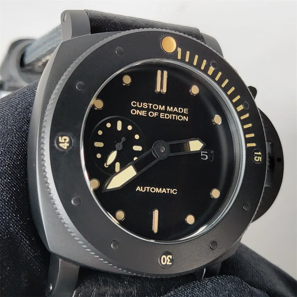 Bomax мужские часы 47 мм с кожаным ремешком автоматические водонепроницаемый чехол