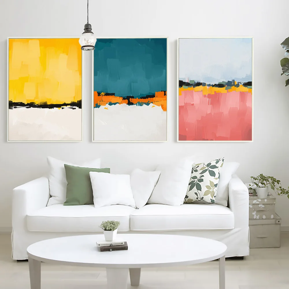 

Abstract Pink Yellow Blue Color Wall Art Canvas Oil Painting Nordic Minimalist Posters And Prints Decor Picture For Living Room