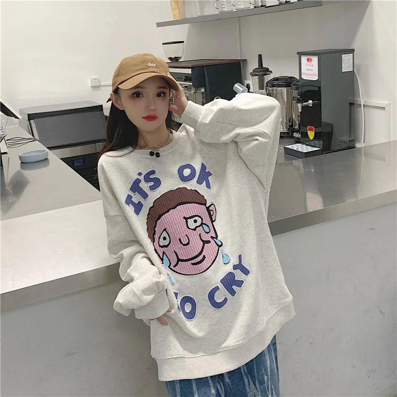 

Реальный снимок, экономичный, без снижения стоимости ~ свитер с лицом Плача в стиле Харадзюку