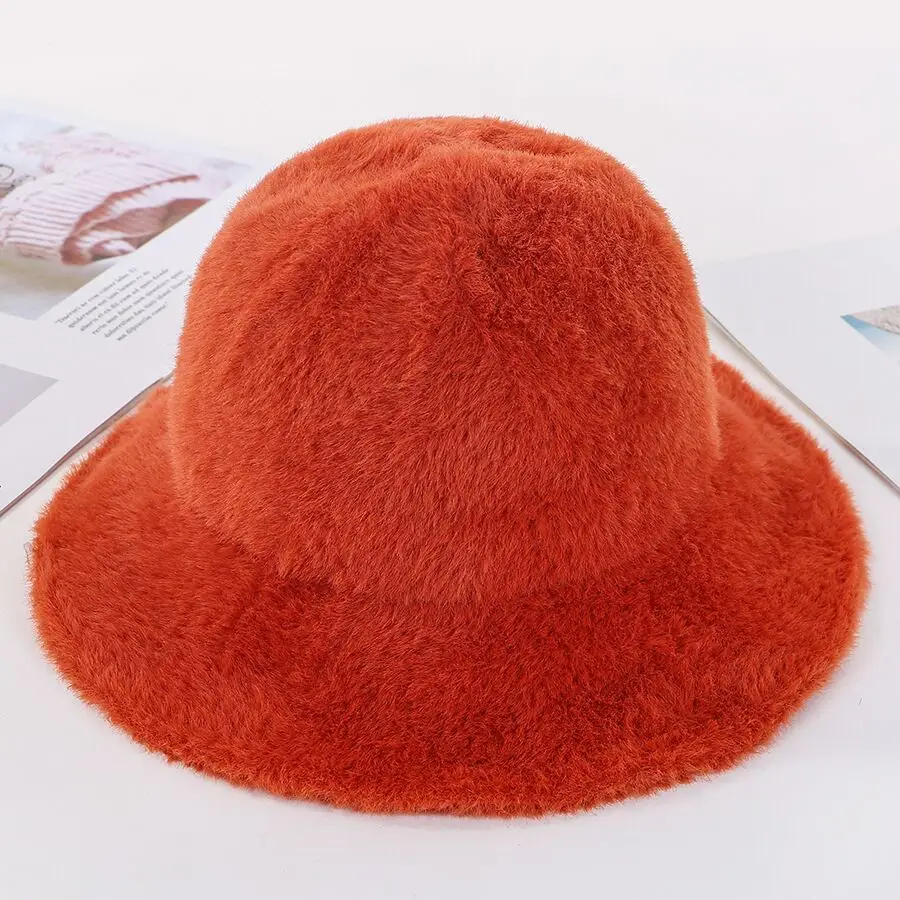 

2019 Winter All-match New Imitation Mink Fur Bucket Hat Woman Autumn Solid Color Thicken Warm Fashion Fisherman Hat Foldable