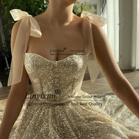 champagne long prom dresses sweetheart sheer straps sequined lace glitter celebrate dress elegant arab formal evening dress