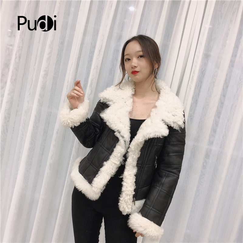 Pudi TX307705 женские зимние базовая мотоцикл натуральном овечьем меху куртка, пальто, женская Свободная натуральная меховая шуба, верхняя одежда