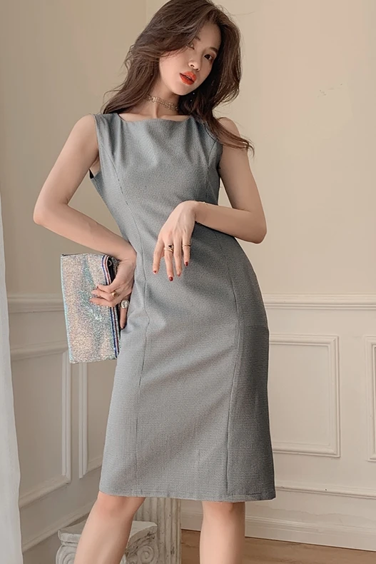

COIGARSAM Office Lady Women dress New Summer Dresses Check Color 895