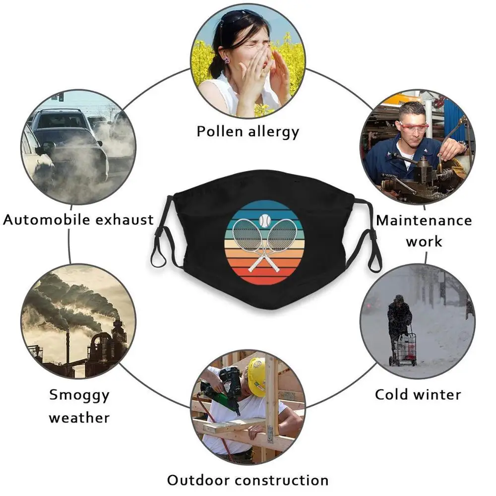 

Crossed Tennis Rackets Retro Reusable Mouth Mask Washable Filter Anti Dust Face Masks Tennis Tennis Ball Tennis Player Tennis