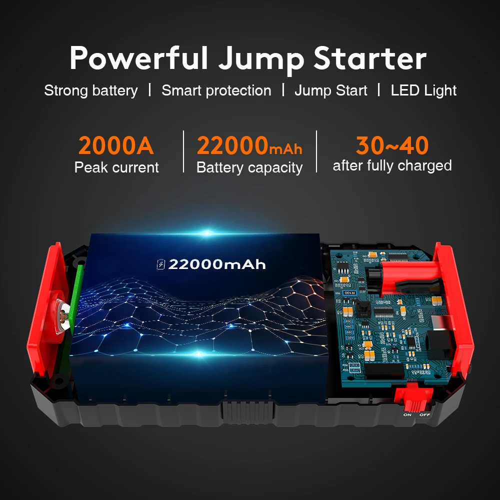 utrai 2000a 22000mah starting device power bank jump starter car battery starters emergency charger for 12v engine starter free global shipping