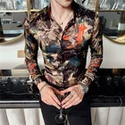 Рубашка мужская с цветочным принтом, модная дизайнерская Роскошная королевская смокинг, Клубная одежда, приталенный повседневный костюм с длинным рукавом
