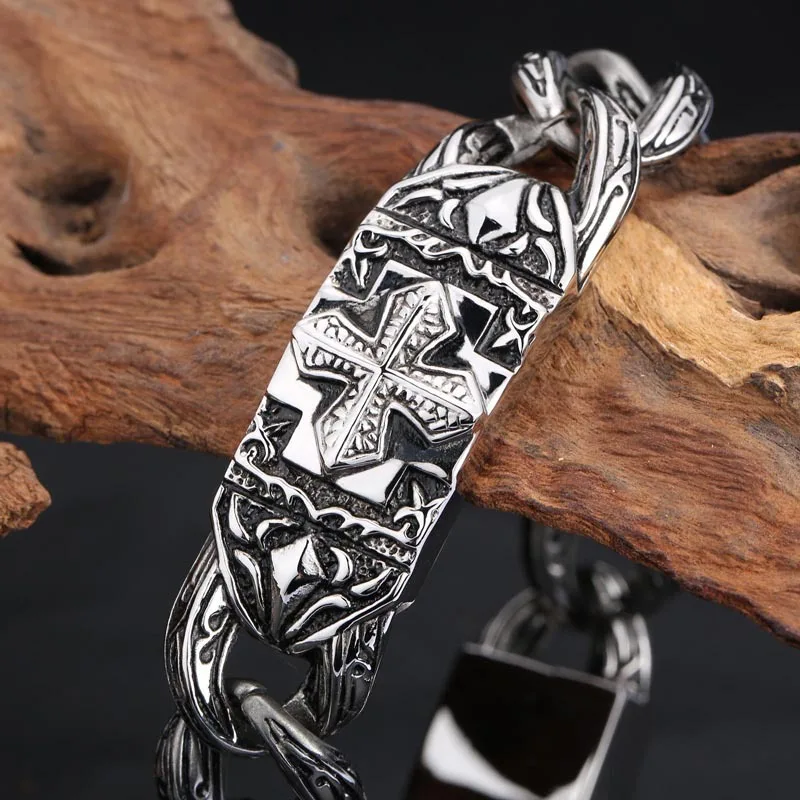 Браслет с крестом Иисуса Христа титановая сталь Ретро панк рыцарь Крест