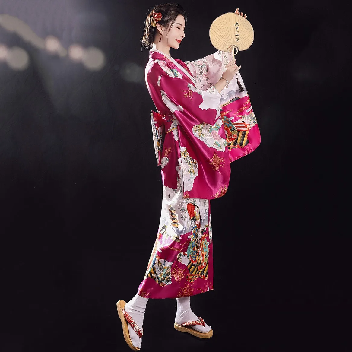 Традиционное японское кимоно с цветочным принтом Оби женские платья костюм Geisha