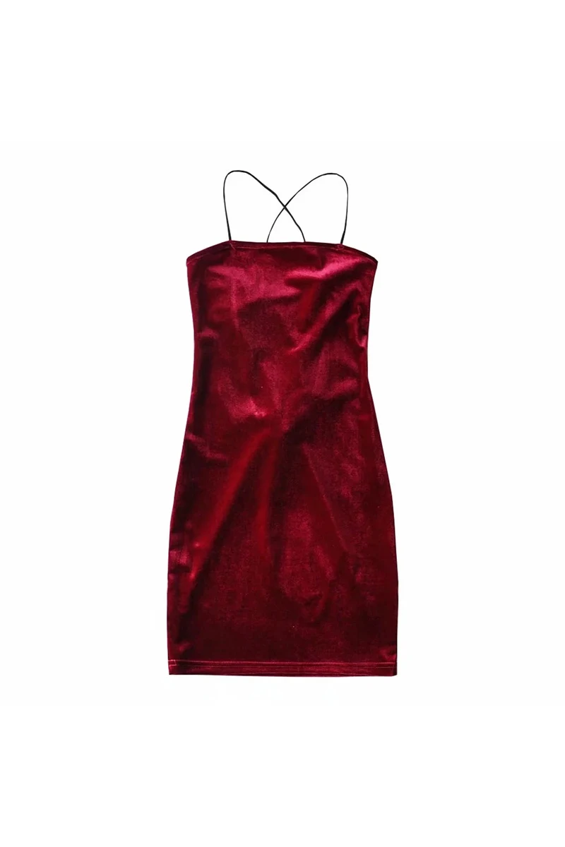 

Design Sense Back Hollow Strappy Velvet Suspender Skirt Tube Top Halter Slim Sexy Hip Short Skirt Tide