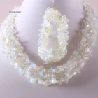 Ткань чип шарик обертывание оникс опал каменные браслеты золото тигровый глаз розовый кристалл кварца эластичная нитка браслет ожерелье комплект ювелирных изделий для женщин